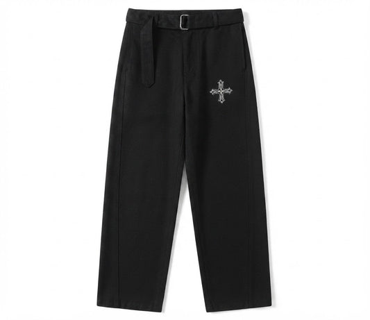 Belted Barrel-Leg Chino Pants